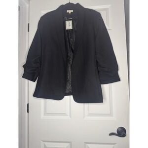 ee: some Plus Size 3/4 Sleeve Blazer Jacket Black 1xl Ruched Sleeves NWT 84